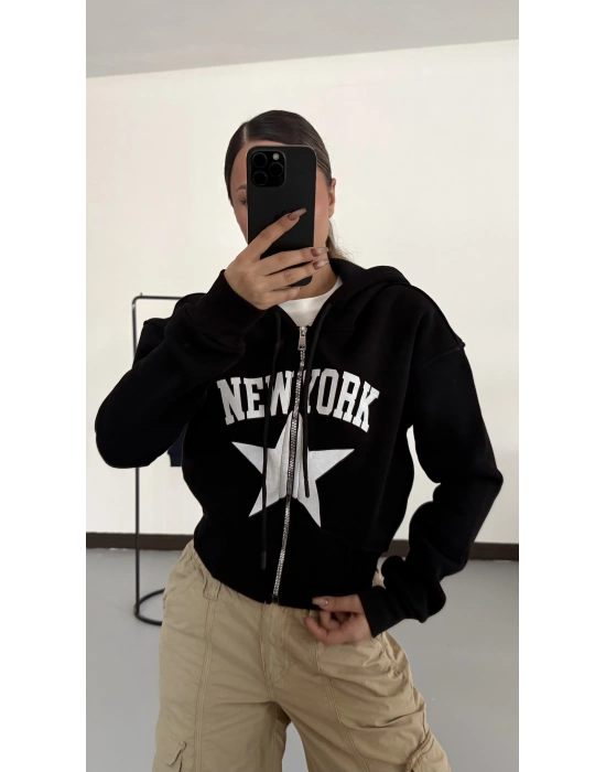 Newyork Crop Hırka - Siyah