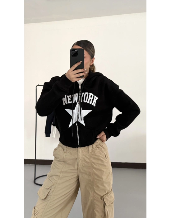 Newyork Crop Hırka - Siyah