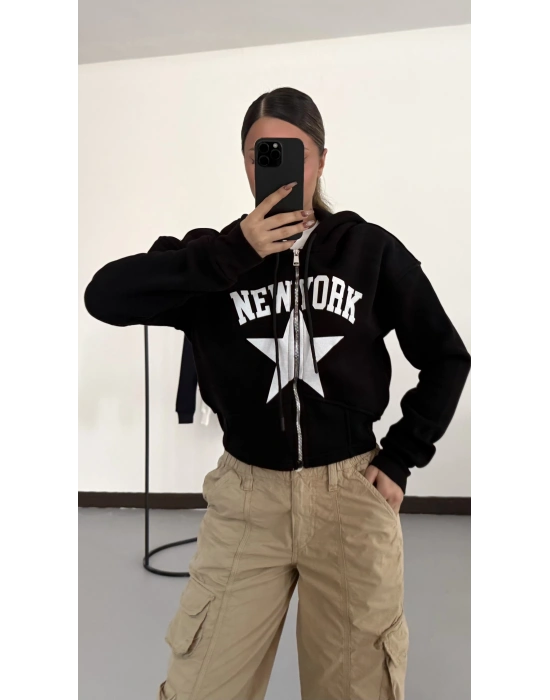 Newyork Crop Hırka - Siyah