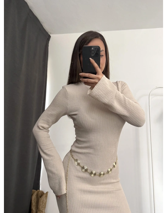 Nicole Kemerli Elbise - Bej