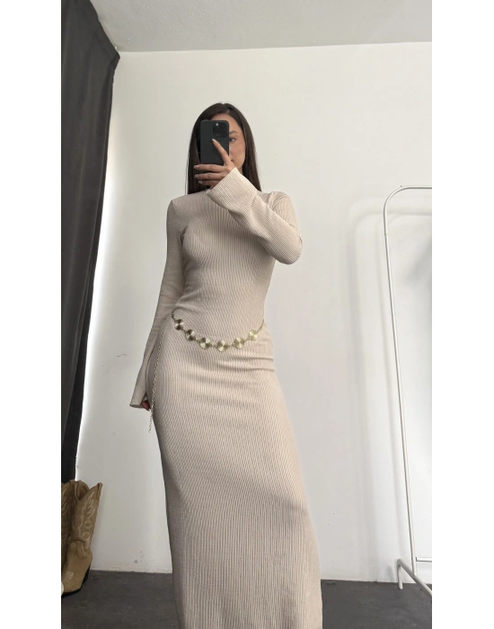 Nicole Kemerli Elbise - Bej