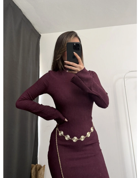 Nicole Kemerli Elbise - Bordo