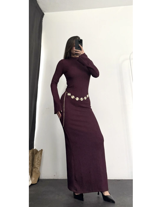 Nicole Kemerli Elbise - Bordo