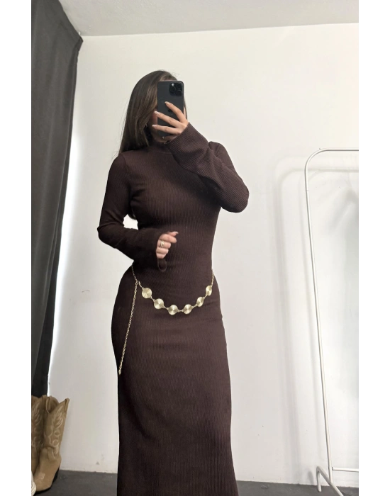 Nicole Kemerli Elbise - Kahve