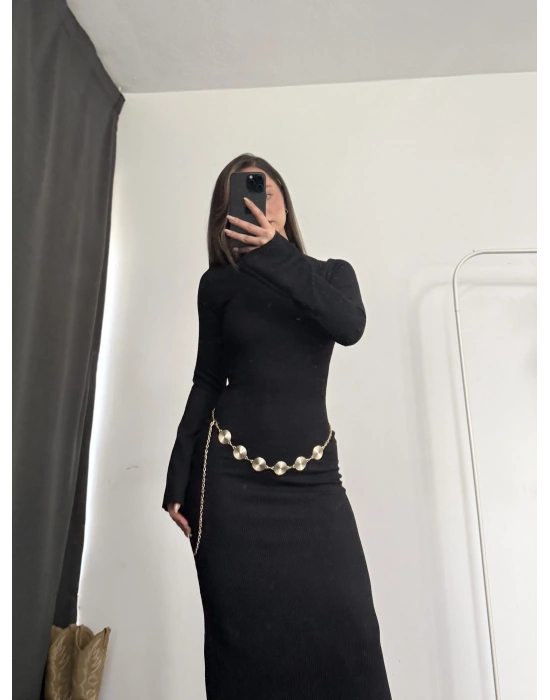 Nicole Kemerli Elbise - Siyah