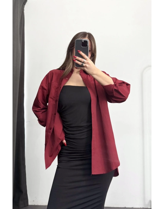 Niha Oversize Gömlek - Bordo