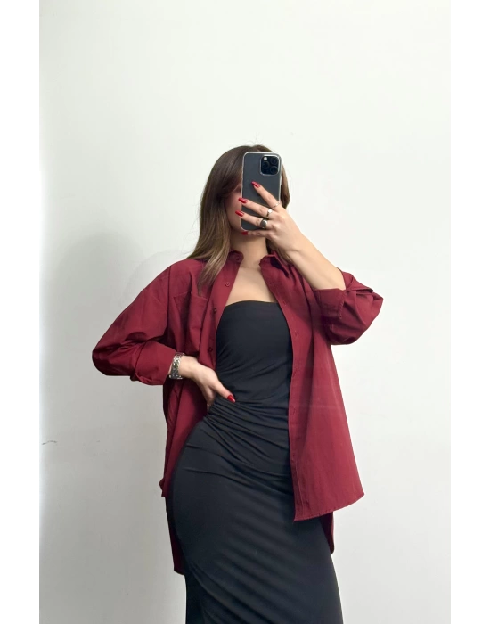 Niha Oversize Gömlek - Bordo