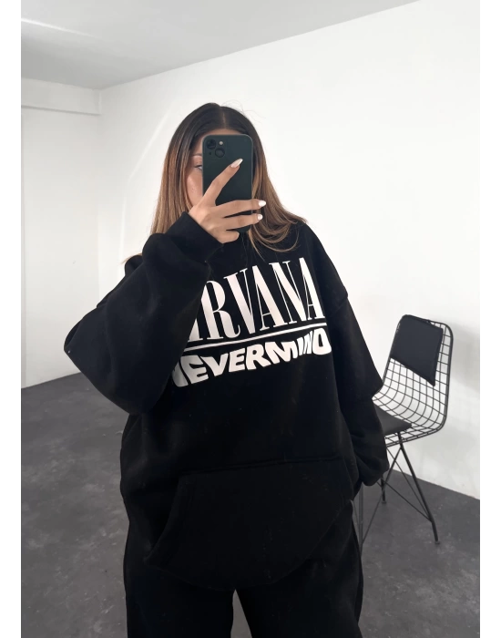 Nirvana Şardonlu Sweatshirt-Siyah
