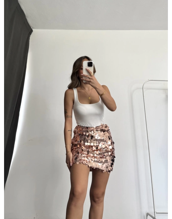Niu Payetli Etek - Bronz