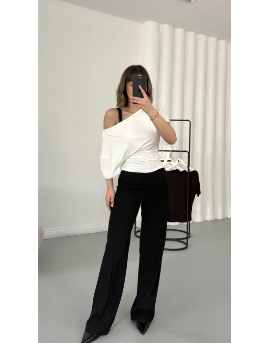 Nora Yarasa Kol Bluz - Beyaz