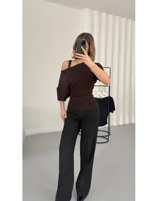 Nora Yarasa Kol Bluz - Kahve