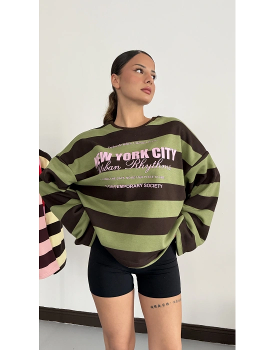 NY City Sweatshirt - Yeşil|Kahve