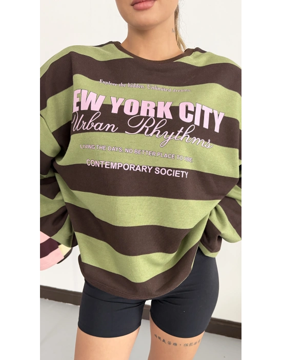 NY City Sweatshirt - Yeşil|Kahve