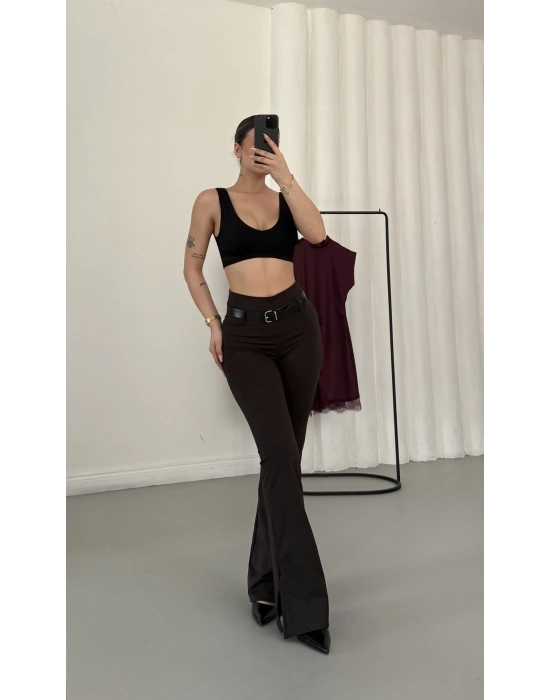 Olga Kemerli Pantolon - Kahve