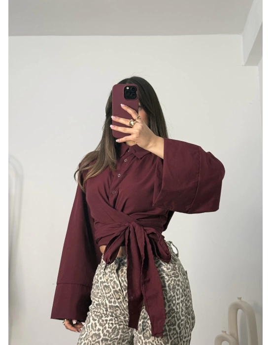 Oline Bağlamalı Gömlek - Bordo
