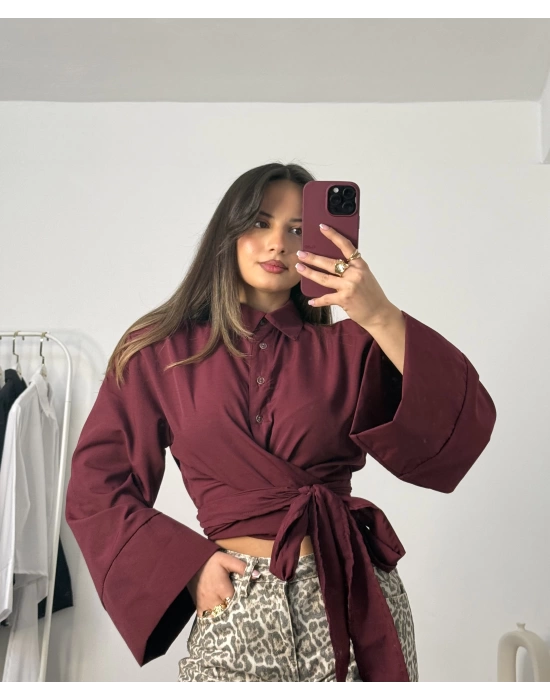 Oline Bağlamalı Gömlek - Bordo