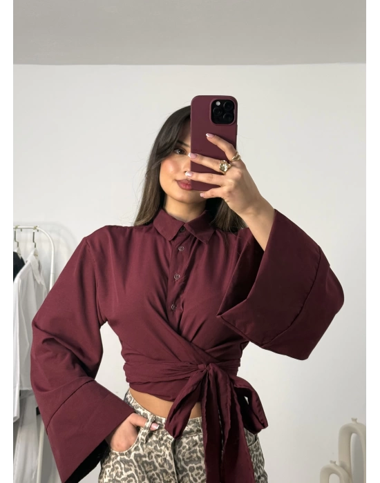Oline Bağlamalı Gömlek - Bordo