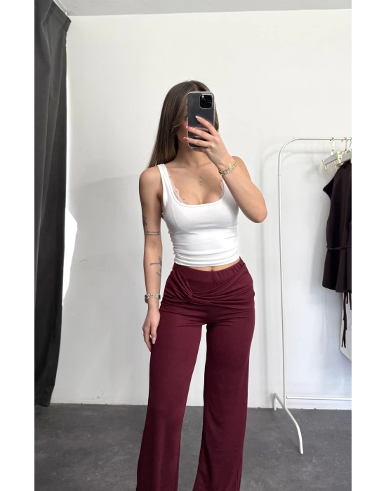 Olivia Kemer Detay Pantolon - Bordo