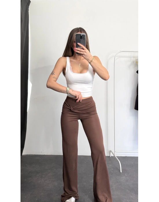 Olivia Kemer Detay Pantolon - Kahve
