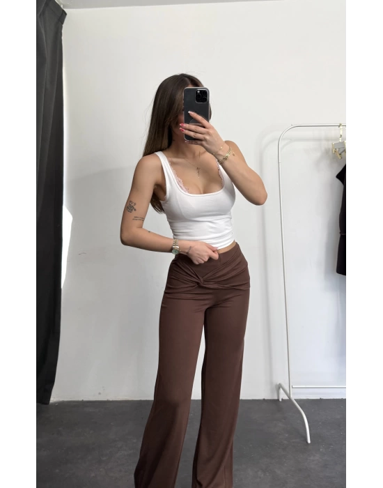 Olivia Kemer Detay Pantolon - Kahve