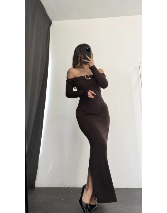 Oria Tokalı Madonna Elbise - Kahve