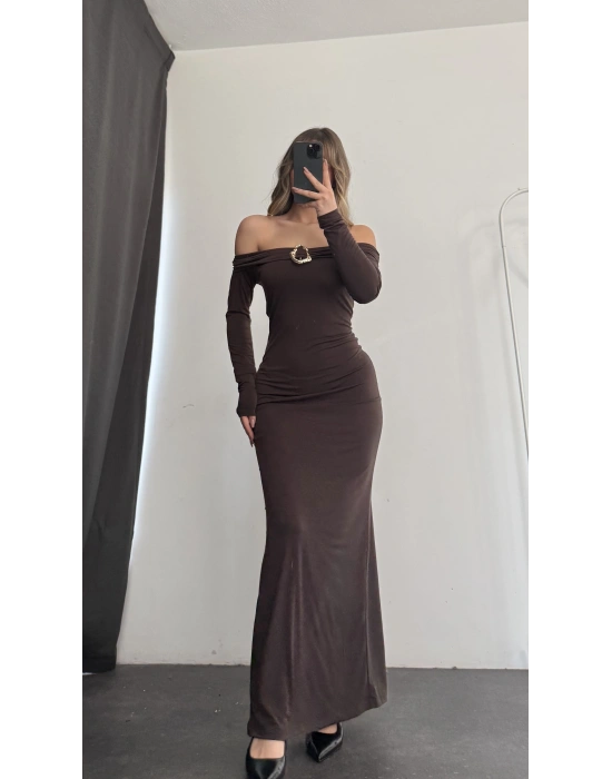 Oria Tokalı Madonna Elbise - Kahve