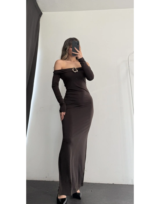 Oria Tokalı Madonna Elbise - Kahve