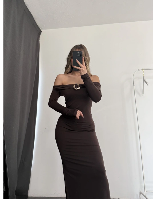 Oria Tokalı Madonna Elbise - Kahve