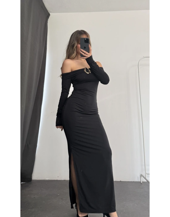 Oria Tokalı Madonna Elbise - Siyah