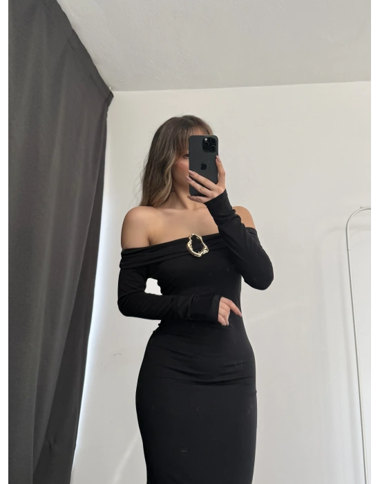 Oria Tokalı Madonna Elbise - Siyah