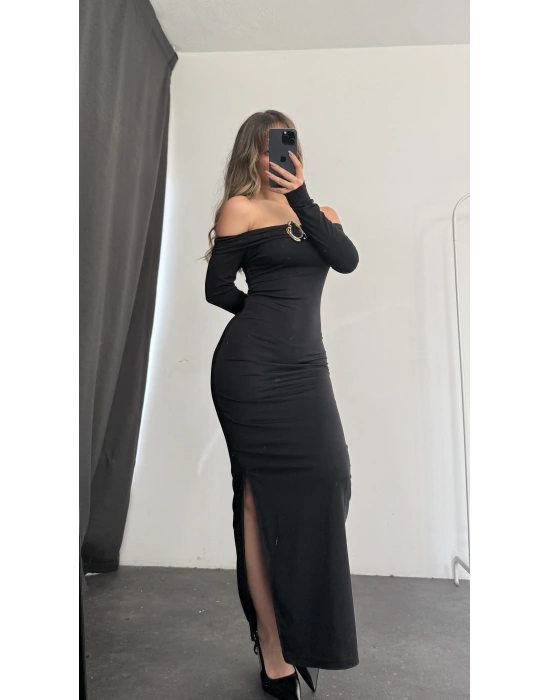 Oria Tokalı Madonna Elbise - Siyah