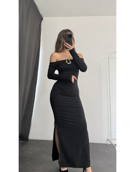 Oria Tokalı Madonna Elbise - Siyah