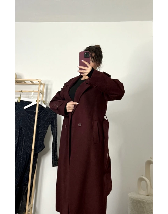 Oversize Kaşe Kaban - Bordo