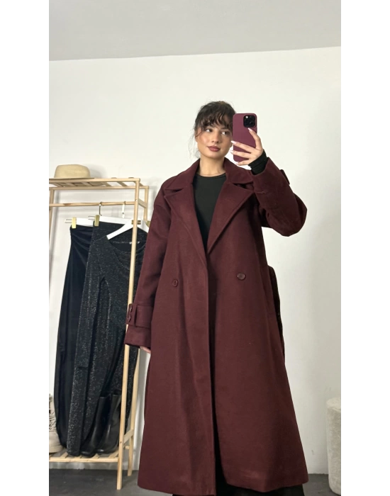 Oversize Kaşe Kaban - Bordo