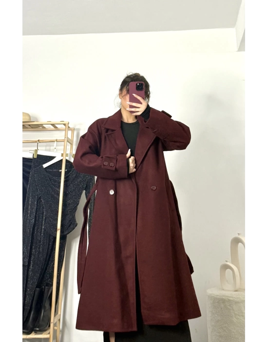 Oversize Kaşe Kaban - Bordo