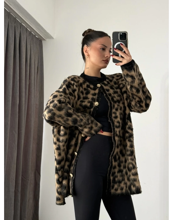 Oversize Leopar Hırka