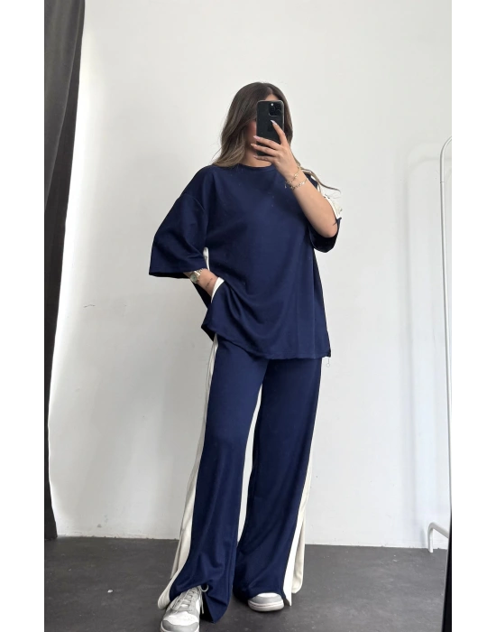 Oversize Şeritli Takım - Lacivert