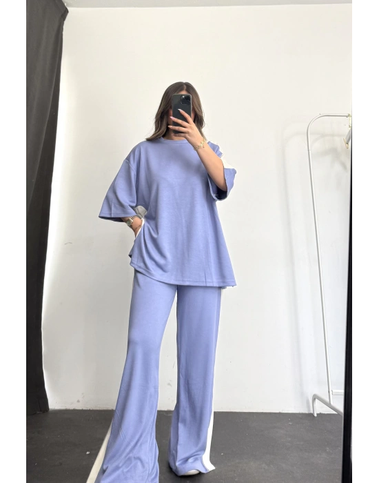 Oversize Şeritli Takım - Mavi