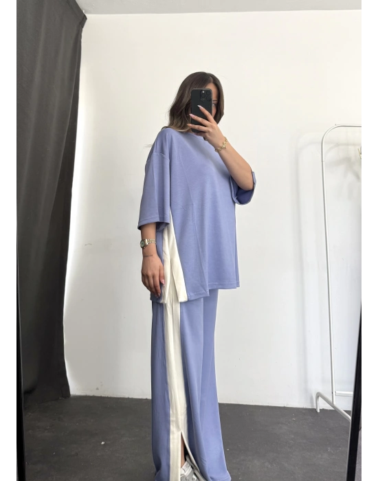 Oversize Şeritli Takım - Mavi