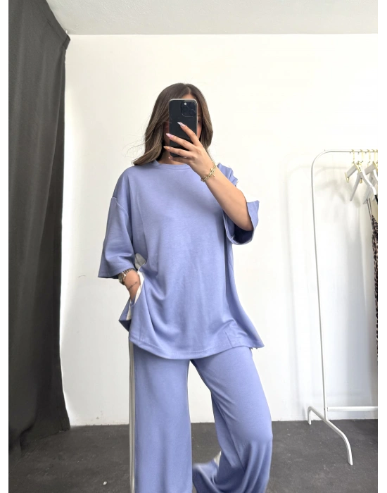 Oversize Şeritli Takım - Mavi