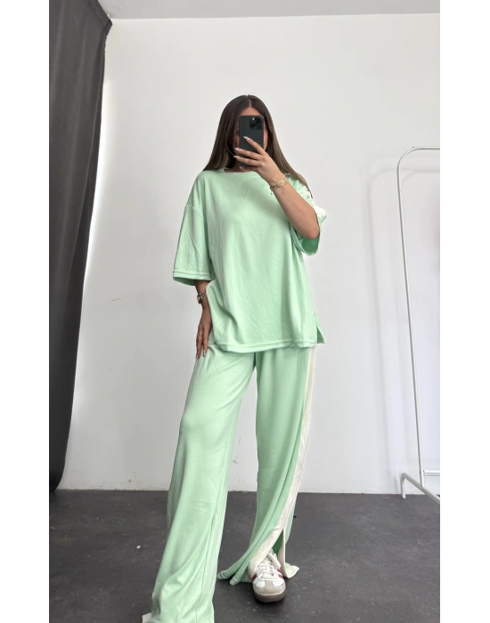 Oversize Şeritli Takım - Su Yeşili