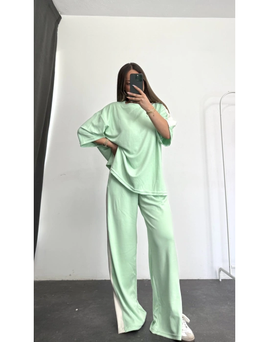 Oversize Şeritli Takım - Su Yeşili