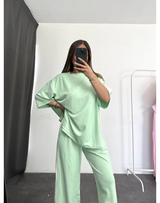 Oversize Şeritli Takım - Su Yeşili