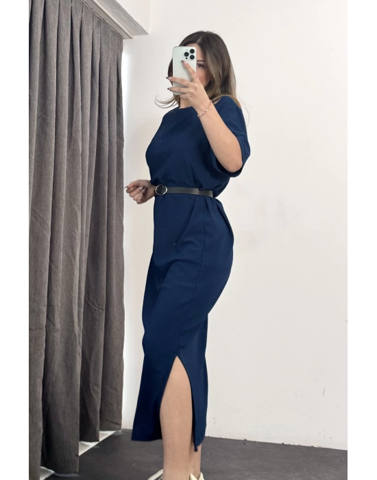 Oversize Yırtmaçlı Elbise - Lacivert