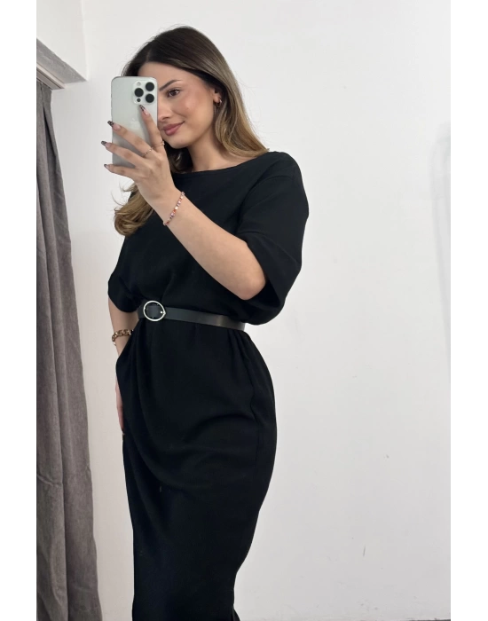 Oversize Yırtmaçlı Elbise - Siyah