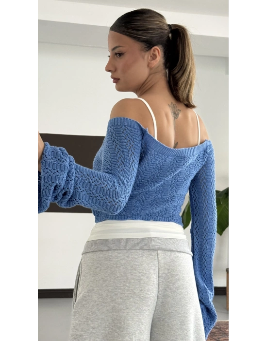 Oxana Crop Triko - Mavi