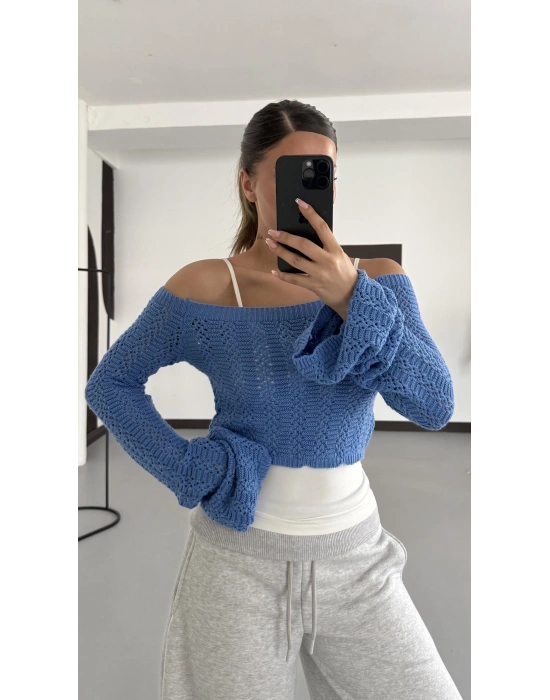 Oxana Crop Triko - Mavi