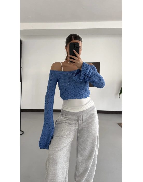 Oxana Crop Triko - Mavi