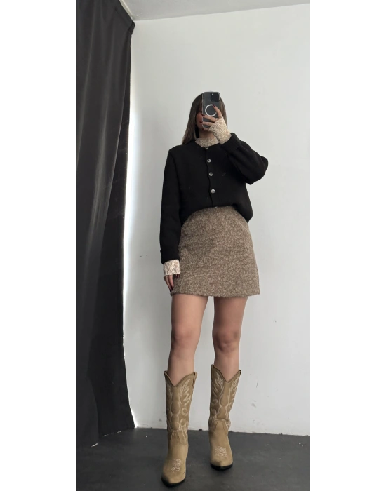 Paisley Triko Hırka - Kahve