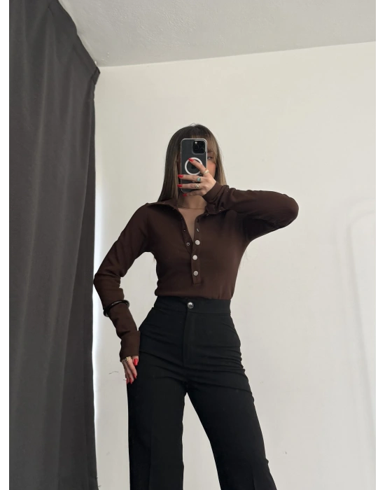 Petra Çıtçıt Detay Bluz - Kahve